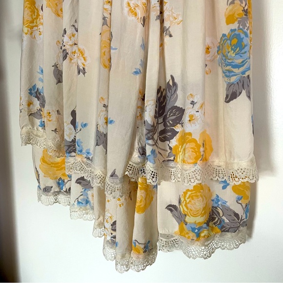 Torrid Cream & Yellow Floral Sleeveless V-Neck Lace Trim Midi Dress Size 2 - Picture 5 of 12